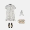Vestido camisero de sarga de seda estampada para niña Vestido camisero de sarga de seda estampada para niña