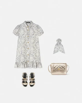 Vestido camisero de sarga de seda estampada para niña