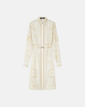 Vestido camisero midi de sarga de seda estampada