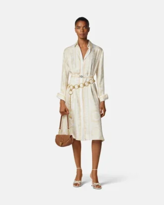 Vestido camisero midi de sarga de seda estampada