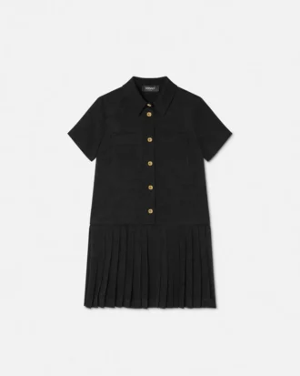 Vestido camisero plisado de satén jacquard para niña