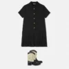 Vestido camisero plisado de satén jacquard para niña Vestido camisero plisado de satén jacquard para niña