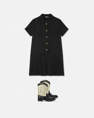 Vestido camisero plisado de satén jacquard para niña