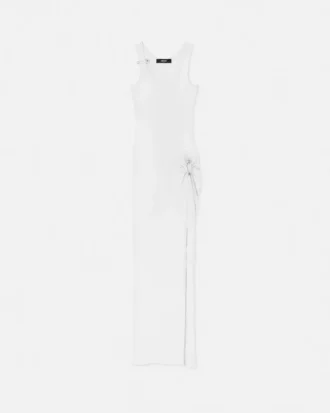 Vestido drapeado de punto acanalado con imperdible
