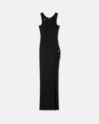Vestido drapeado de punto acanalado con imperdible