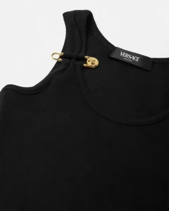 Vestido drapeado de punto acanalado con imperdible
