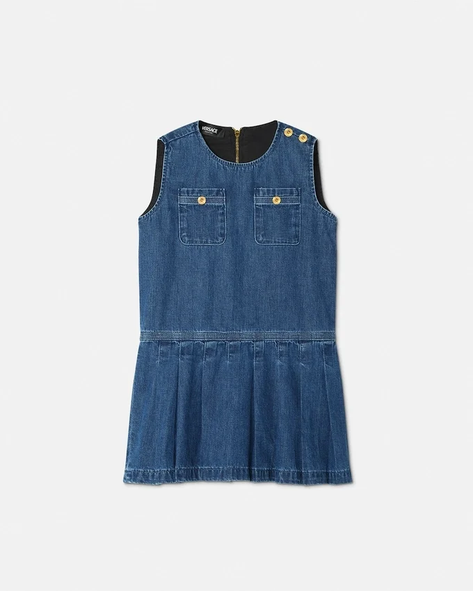 Vestido infantil de denim plisado Vestido infantil de denim plisado