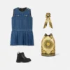 Vestido infantil de denim plisado Vestido infantil de denim plisado