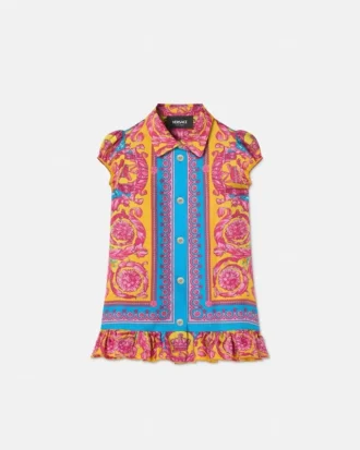 Vestido infantil de sarga de seda estampada Vestido infantil de sarga de seda estampada