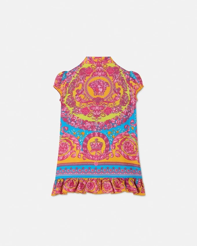 Vestido infantil de sarga de seda estampada Vestido infantil de sarga de seda estampada