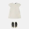 Vestido infantil estampado con punto milanés Vestido infantil estampado con punto milanés