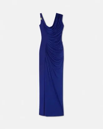 Vestido largo drapeado de crepé satinado