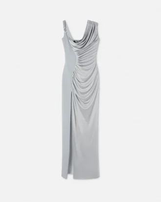 Vestido largo drapeado de crepé satinado