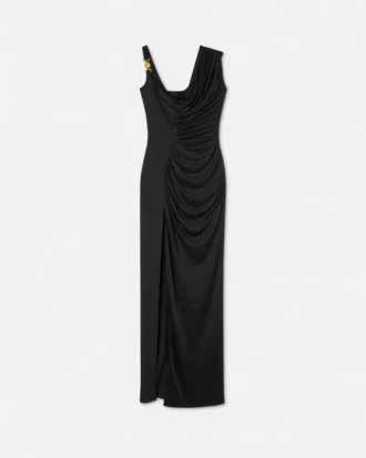 Vestido largo drapeado de crepé satinado