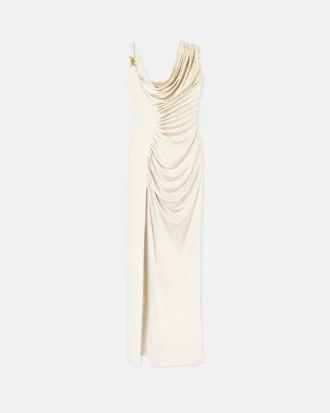 Vestido largo drapeado de crepé satinado