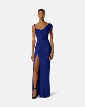 Vestido largo drapeado de crepé satinado