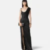 Vestido largo drapeado de crepé satinado Vestido largo drapeado de crepé satinado