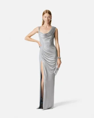 Vestido largo drapeado de crepé satinado