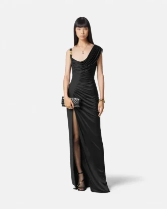Vestido largo drapeado de crepé satinado