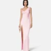Vestido largo drapeado de crepé satinado