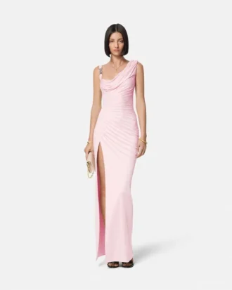 Vestido largo drapeado de crepé satinado