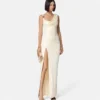 Vestido largo drapeado de crepé satinado