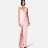 Vestido largo drapeado de crepé satinado