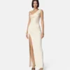Vestido largo drapeado de crepé satinado
