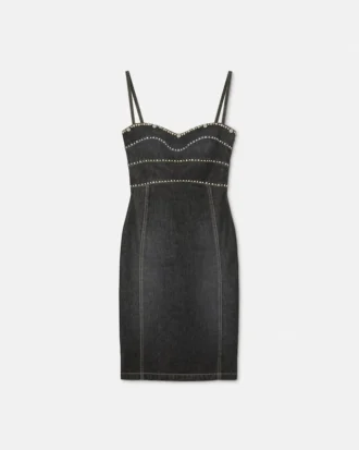 Vestido midi ajustado de denim adornado