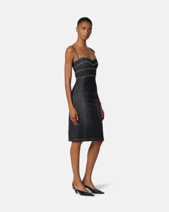 Vestido midi ajustado de denim adornado