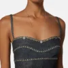 Vestido midi ajustado de denim adornado