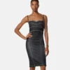 Vestido midi ajustado de denim adornado