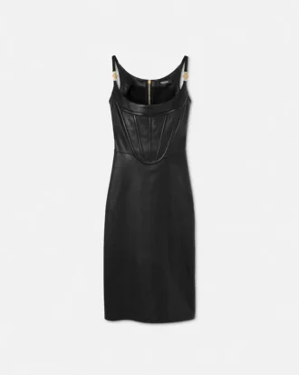Vestido midi con corsé de piel