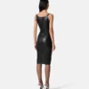 Vestido midi con corsé de piel