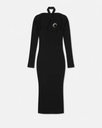Vestido midi con corte y hebilla barroca
