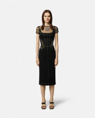Vestido midi de mezclilla con hebilla barroca