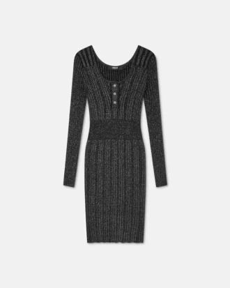 Vestido midi de punto acanalado con mezcla de lurex