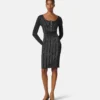 Vestido midi de punto acanalado con mezcla de lurex Vestido midi de punto acanalado con mezcla de lurex