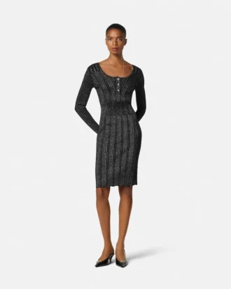 Vestido midi de punto acanalado con mezcla de lurex