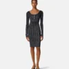 Vestido midi de punto acanalado con mezcla de lurex Vestido midi de punto acanalado con mezcla de lurex